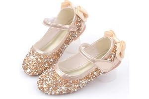 Monissy Fille Enfant Princesse Chaussures à Talons Plats Noeud à Deux Boucles Sandale Paillette Solide Scratch Brillant Crystal Confortable Vair Déguisement Noël Mariage