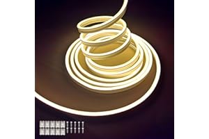 Balabaxer Striscia luminosa caldo bianco al neon, 16.4ft/5m 12V DC 600 SMD2835 LED impermeabile, per la decorazione interna ed esterna (senza azionamento)