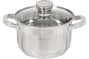 Daniks Standard Faitout Inox 18 cm 2.9 Litres | Casserole avec Couvercle en Verre | Tous Feux Dont Induction | Échelle de mesure | Argent