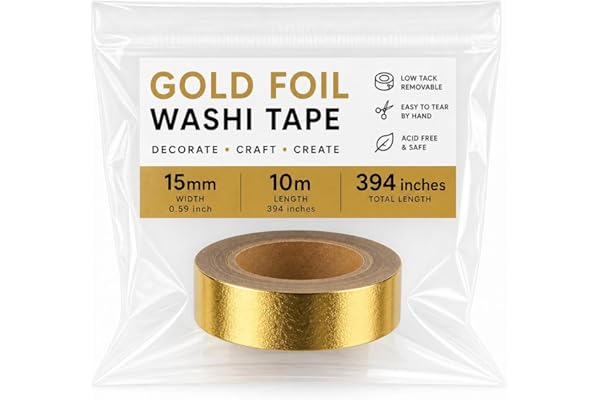Syntego Ruban de masquage auto-adhésif décoratif en feuille solide Washi Tape 15 mm x 10 mètres (Or)