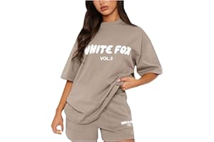 TTNTTR 𝙒𝙝𝙞𝙩𝙚 𝙁𝙤𝙭 Women Tracksuit Sets Short Sleeve T-shirt and Shorts 2 Piece Summer Outfits Y2k Oversized Solid Color Tops Gym Tunic Running Set Street Wear Sets for Teengage Girl