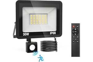 JESLED Faretto LED da Esterno con Sensore di Movimento, 30W 3000LM Super Luminosa Faro, 6500K Bianco Freddo Faretti LED Esterno, Impermeabile IP66 Fari da per Giardino Garage