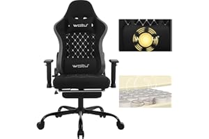 WOLTU Silla Gaming con Masajeador, Silla Ergonómica Oficina, Silla Escritorio con Reposacabezas, y Soporte Lumbar, Sillon Gaming Reclinable, Asiento Ancho, 150 kg, Tela sintética, Negro+Gris