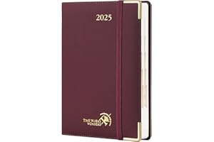 EU POPRUN Kalendarz 2025 Dzienny 21,5 x 14,5 cm z Twardą Okładką, 1 Dzień 1 Strona od Poniedziałku do Niedzieli z Zakładkami Miesięcznymi, Bordeaux czerwone
