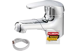KUZOR 1PC 304 Stainless Steel Mixer Tap with G1/2 UK Standard Water Hoses - Modern Single Lever Sink Faucet for Bathroom/Basin/RV/Vanity - Height 3.54in, Weight 0.78lbs - Chrome