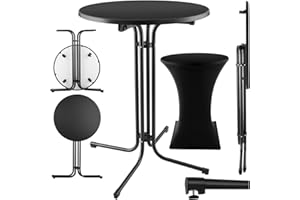 TecTake® Table de Bar Ronde Table Haute Mange Debout Table Bistrot Pliante Acier laqué Ø 90cm x 110 cm Housse Mange Debout Incluse pour Réception Mariage Anniversaire Fête de Jardin