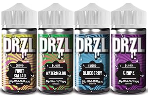Vape Liquid, 4 x 100ml, Vape Juice, E Cigarette, for Vape Kits, Vape Gifts, Sub Ohm Ecig, No Nicotine, Shortfill, Premium [Fruit Ballad + Watermelon + Blueberry + Grape ] Flavour E Liquid (by Drzl)