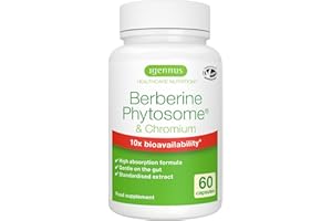 IGENNUS HEALTHCARE NUTRITION Berberina Fitosomada de Acción Dual 550 mg y Picolinato de Cromo, 10x Absorción, Control de Glucosa en Sangre, Extracto Estandarizado de Berberina, Ingredientes Puros, 60 Cápsulas Veganas - Igennus