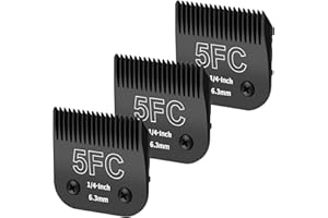 YAZIYIR 3-Pack 5FC Detachable Dog Grooming Steel Blades - Compatible with Andis, Oster A5, Wahl KM-10 Series - 1/4" -Inch (6.3mm) Cut Length (Black)