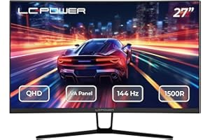LC-Power Monitor Gaming LC-M27-QHD-144-C-V2, Curvo (1500R), 27", 2560x1440 (WQHD 2K), VA, 144 Hz, 90% DCI-P3, Adaptive Sync, HDMI, Display Port, Audio out, Eye Saver Mode, Flicker Free, Nero