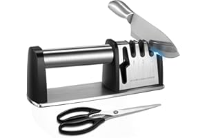 ALYBSOO Profi Messerschärfer mit Edelstahlfuß und -griff, 4 in 1 der Multifunktionsschärfer für Messer und Scheren, ergonomisch und effizient, Knife Sharpener