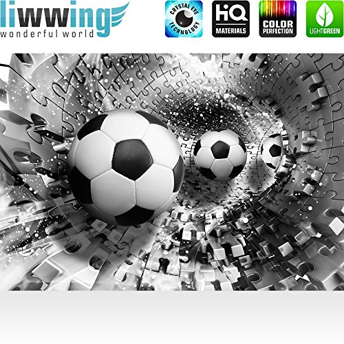 Vlies Fototapete 200×140 cm PREMIUM PLUS Wand Foto Tapete Wand Bild Vliestapete – Fußball Tapete Abstrakt Fußball Rechteck Puzzle Tunnel schwarz – weiß – no. 979 - 2