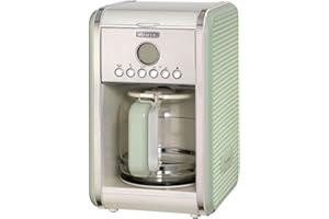 Ariete Vintage Machine à Café Americano 1342, Cafetière Filtre, Carafe en Verre Trempé, Jusqu'à 12 Tasses, Minuteur 24 Heures, Arrêt Automatique, Anti-Gouttes, Capacité 1.5 L, 2000W, Vert