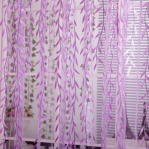Generic Weidenzweige Pflanze Muster , Transparente Voile Vorhänge Vorhang Volant für Fenster Hochzeit im Sommer Dekoration – Lila, 200 x 100cm - 4