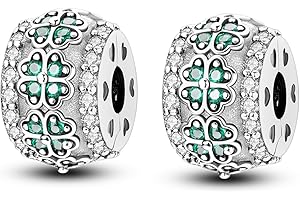 Parmuz Clip Espaciador Charm para Pulsera 925 Pavé de Plata de Ley Circonita Cúbica Clip Lock Espaciador Tapón Charm Bead Star Moon Evil Eye charms Joyería Regalo para Mujer