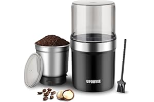 UPOHYEE Kaffeemühle Elektrisch 350W Kaffeemühle Füllmenge 120g mit Leistungsstarke Edelstahlklinge Getreidemühle mit Sicherheitsschloss für Kaffeebohnen Pesto Gewürze Nüsse Zucker Kräuter Getreide,Schwarz