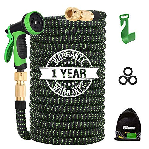 BKhome Expandable Garden Hose Pipe - 30m(100ft) Extra Strong Lightweight Yard Water Hose 9 Functions Spray Nozzle, and Hanger