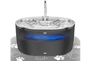 Tyonto Edelstahl katzenbrunnen trinkbrunnen mit LED-Licht, 3.2L, Ultra-Leise, wasserspender fountain USB-Aufladung, wasserbrunnen und Aktivkohle, Mehrstufige Filtration, für cat Katzen und Hunde,katze