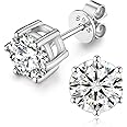 Moissanite Stud Earrings for Women Men, 1-6CT 6-Prong DF Color Ideal Cut Lab Created Diamond Earrings with Silicone Back, Certificate of Authenticity