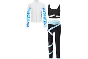 Yruioon Kinder Trainingsanzug Mädchen Sportanzug 3tlg. Sweatjacke mit Sport BH Tops Leggings Sport Set Jogginganzug Fitness Yoga Gym Tanz Streetwear