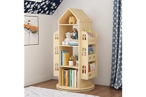 Heehee 4 Massivholz Drehbares Bücherregal, 360 Grad, Standregal, Lagerregal für Kinder und Erwachsene, multifunktionales Bücherregal