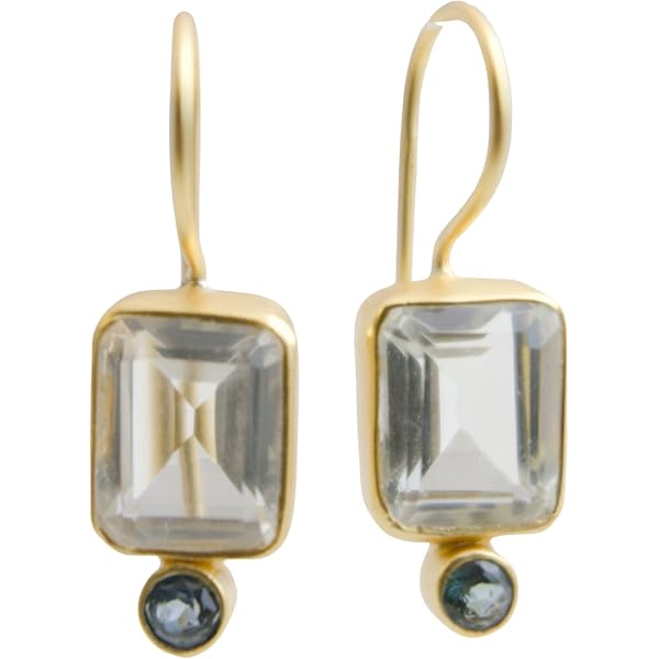 Boucles D'oreilles Anciennes En Quartz Rose, Topaze, Plaqué Or Et Argent - Pendantes, Occasion