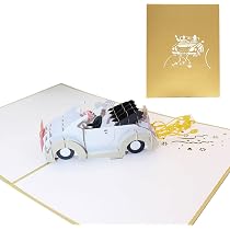 Carte Pop-Up 3D "Just Married" Avec Voiture Vintage - Carte De Félicitations Mariage Mainlevée, Idée Cadeau Élégante Pour Les Mariés