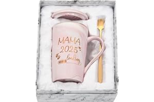 Joymaking Filiżanka do kawy dla kobiet w ciąży, prezent dla przyszłych matek - Mama Loading 2025 - prezent dla kobiet w ciąży, 400 ml, różowy