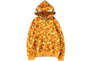LIAOPUFUS Uomo 3D Stampato Shark Felpa con Cappuccio Hip Hop a Maniche Lunghe Zipper con Cerniera Mimetica Moda Street Wear