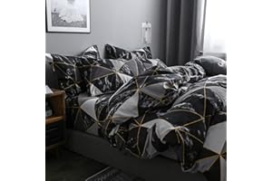 ‎OMELA Omela Bettwäsche Marmor 140x200 Schwarz Weiß Marmor Optik Bettbezug 2 Teilig Microfaser Geometrisch Muster Modern Wendebettwäsche mit Reißverschluss und Kissenbezug 70x90 cm