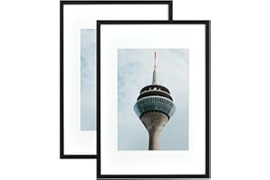 Atryinous Lot de 2 cadres photo modernes en bois - 30 x 40 cm - Noir - Avec passe-partout - Format A4-21 x 30 cm - À suspendre/à poser pour photos/affiches/collages