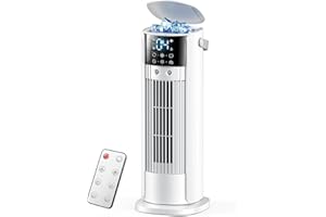 WAROUS Klimaanlage Mobil, 4-in-1 Mobiles Klimagerät, Turmventilator Luftkühler mit Wasserkühlung Wassertank, 4 Windgeschwindigkeiten, 90°Oszillation,10H Timer, Fernbedienung, Leise für Zuhause
