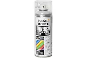 INRAL RAL9010 farba w sprayu, czysta biel, błyszcząca, uniwersalna farba w sprayu, 400 ml, puszka sprayu do metalu, tworzywa sztucznego, drewna i kamienia - wysoko kryjąca, odporna na deszcz i