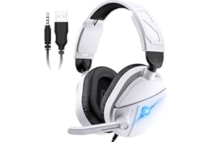 XUEVCN Cuffie Gaming, Cuffie Gaming Cablate con Microfono Cancellazione del Rumore, 3D Surround Sound, Cuffie Comfort con LED RGB, Archetto Regolabile, Jack Audio 3.5 mm, Cavo 1.8m, PS4 PS5 PC One Mac Switch