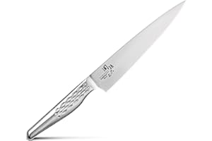 KAI Seki Magoroku Shoso Couteau Utilitaire 15,0 cm - Acier Inoxydable 5CR15MoV 56 (±1) HRC - Meulage Convexe - Manche en Acier Inoxydable 18-8 avec Motif en Diamant - Fabriqué au Japon