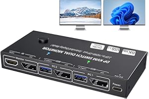 CAMGEET 8K Displayport KVM Switch 2 PC 2 Monitor 4K @144Hz 8K@30Hz, MST Dual Monitor KVM Switch DP IN/DP+HDMI Out per 2 PC shar 2 monitor e 4 porte USB 3.0, switch KVM Displayport 1.4 con Wired Remote