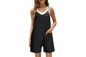 TOMEEK Mono Mujer Verano Casual Mono Corto Mujer sin Mangas Jumpsuit con bolsillo cuello V Playsuit Suelto Mono Peto Color Sólido Monos Pantalón