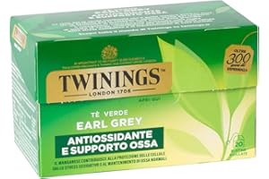 Twinings, Tè Verde Earl Grey Aromatizzato al Profumo di Bergamotto, Gusto Bilanciato e Delicato, Antiossidante e Supporto Ossa, Infusi e Tisane, 1 Confezione da 20 Filtri