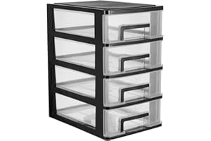 Garneck 1pc 4 Drawer Storage Unit, Plastic Drawers Storage Unit Desktop Tabletop Organiser 9.8''Hx 8.2''L x 6.2''W Storage Drawers for Bedroom Office Garage