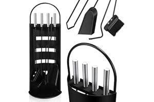 Herrselsam Set di posate per camino, 5 pezzi, accessori per camino, per cucina, casa, casa, casa e camino, colore nero