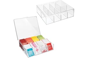 ‎MDESIGN mDesign Küchen Organizer – praktischer Kasten mit Deckel für Küche und Speisekammer – Aufbewahrungsbox mit 8 Fächern – ideal für Tee, Kaffee, Gewürze und andere Lebensmittel – 2er-Set – durchsichtig