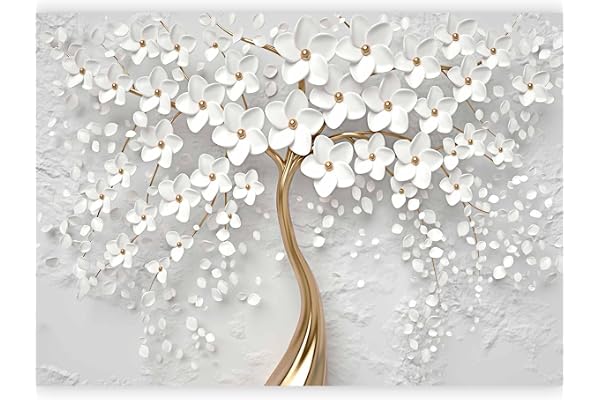 murando - Papier peint panoramique nature 350x256 cm - Tapisserie panoramique mural décoration salon - Design moderne - Jaune gris - Abstraction arbres fleurs magnolias nature plantes b-B-0475-a-a