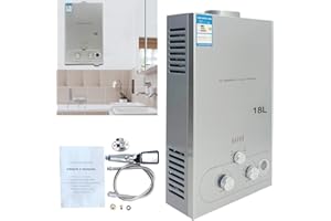ECUTEE LPG Hot Water Heater 18L 36KW, Portable Instant Gas Propane Boiler Stainless Steel Tankless LED Display w/ Shower Kit for Home Apartment Camping Outdoor Garden Use, Silver