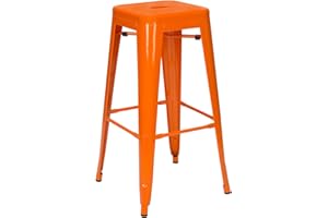 Vaukura Taburete Alto Oliix - Taburete Industrial Metálico Brillo (Naranja)