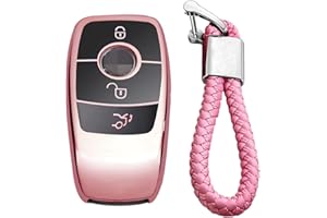 M.JVisun Suave Llave del Coche TPU Silicona Funda Protectora Adecuado para Mercedes-Benz 2019-2021 A-Clase C-Clase G-Clase 2017-2021 E-Clase 2018-2021 S-Clase - Brillante Rosa - Trenzado Llavero