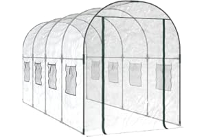vidaXL Gewächshaus, Gartenhaus mit Abdeckung, Treibhaus mit Rollfenster Rolltür, Tomatenhaus Pflanzenhaus, Transparent 160x400x190cm PVC Stahl