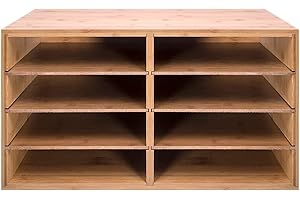 FEFE® A4 Paper Large File Hygrad Large Bamboo Desktop File Sorter A4 Document Desk Tidy Organiser 8 Compartments Filing Storage for Papers Stationery Magazines Folders Letters Office Tray