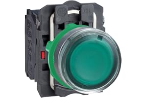 Schneider Electric Harmony XB5 - Illuminated Push Button Switch, Plastic, Spring Return, 1NO + 1NC, 24 V AC/DC, 22 mm Mount, Flush Operator Profile, XB5AW33B5, Green