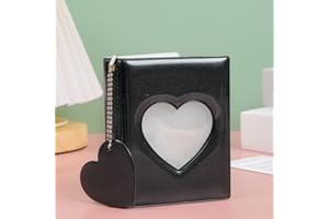 MYBOO 3 Inch Kpop Photocard Holder Book Mini Photo Album Mirror-like Photocard Binder Small Photo Card Book Love Heart Hollow Photocard ID Holder with Love Heart Pendant 32 Pockets (Black)