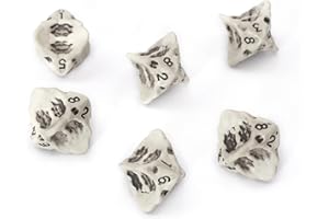 LYNX Zestaw Kości K8 - Zestaw Sześciu 8-Stronnych Kości - D8 Dice Set z Motywem Czaszki i Kości/Skull & Bone. Prezent dla Fanów Dungeons & Dragons (DND), Warhammer, D&D, Pathfinder (Białe)